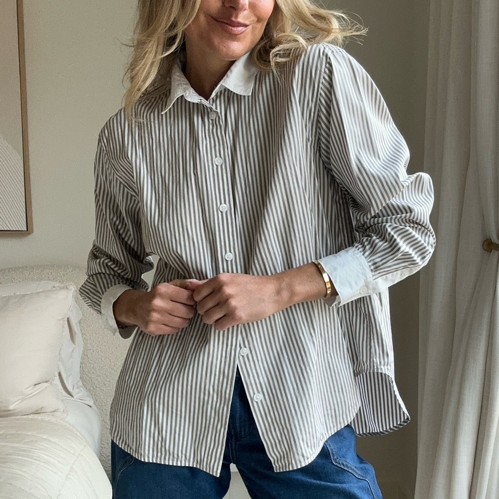 Spanx 100% cotton Stripe Button-down Shirt